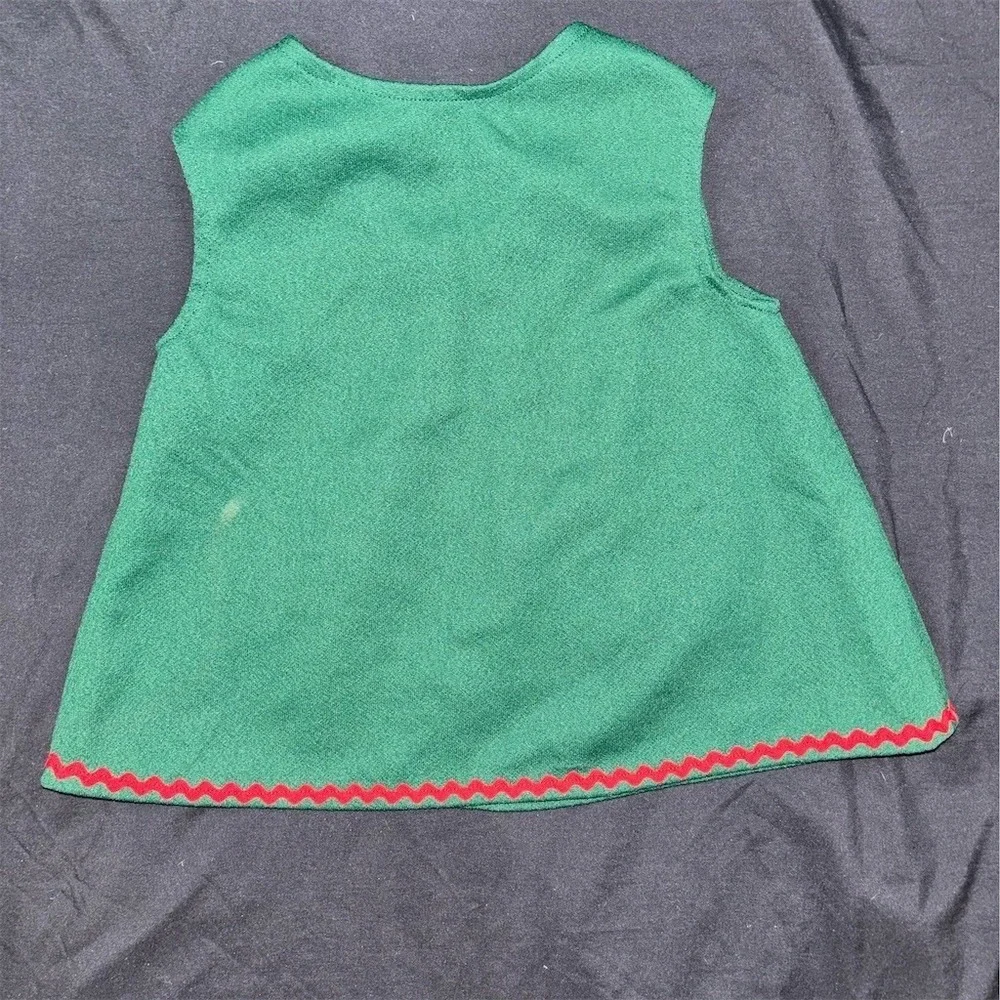Handmade Christmas Girls Jumper Dress Green Ric Rac Heart Buttons Holiday 2T Vtg